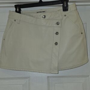 We The Free Ivory/Beige Buttoned Faux Leather Skirt